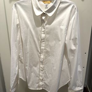 St John white cotton blouse with gold trim
